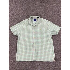 Tommy Bahama Shirt Mens Extra Large Green Button Short Sleeve Plaid Silk Outdoor
